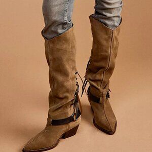 Free People Back-lace Sway Low Slouchy Boots Military Taupe Suede NWOB 9.5